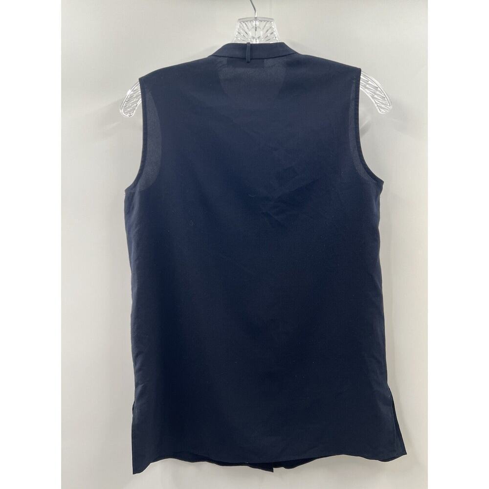 Tory Burch Women’s Sleeveless Button Up Hidden Button Placket Top Navy Blue 2 - Picture 10 of 11